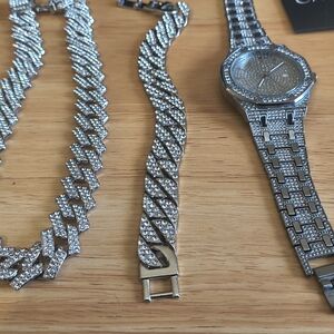 Silver Men's Watch with Crystal Accents